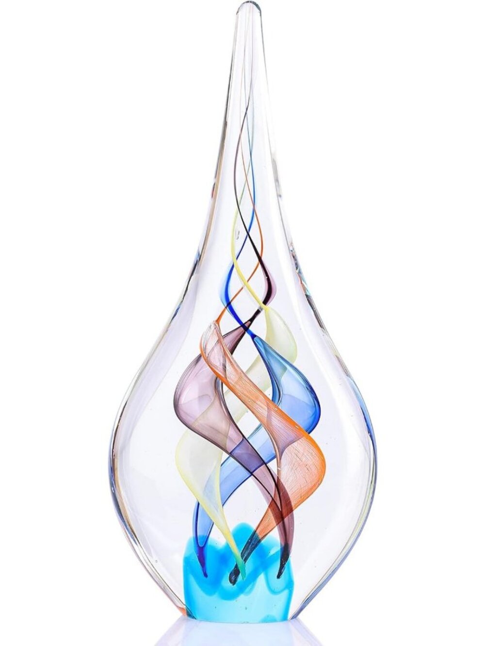 Unique Hand Blown Glass Teardrop Sculpture - Clear Art Figurine for Home
